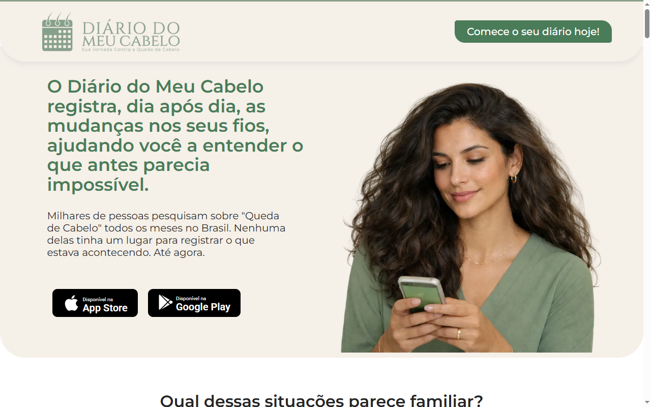 Site do projeto Diário do Meu Cabelo