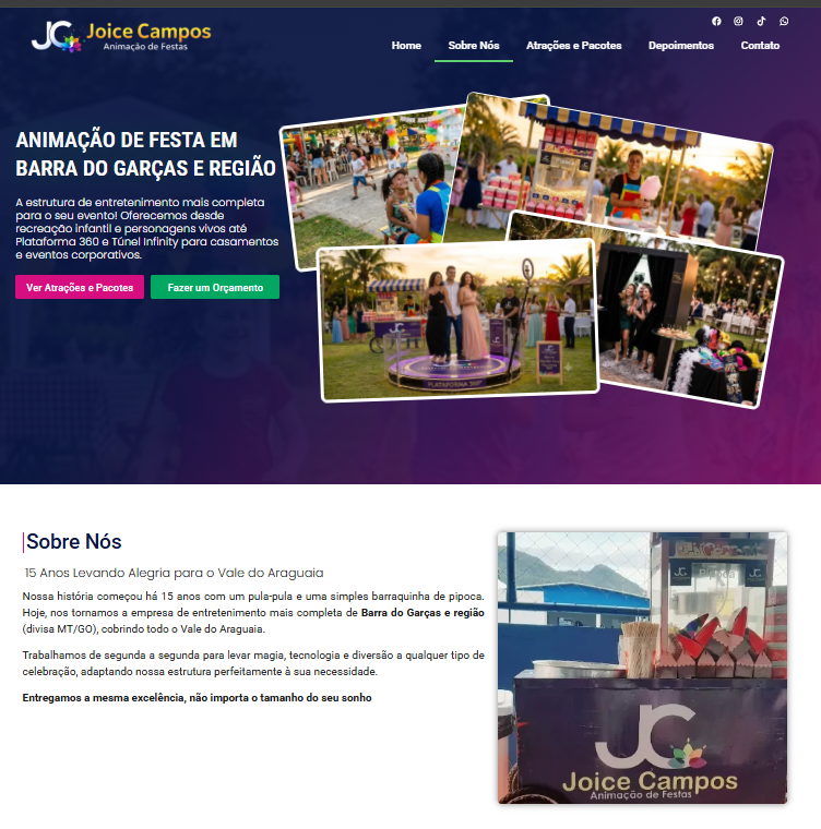 Site da cliente Joice Campos Festas