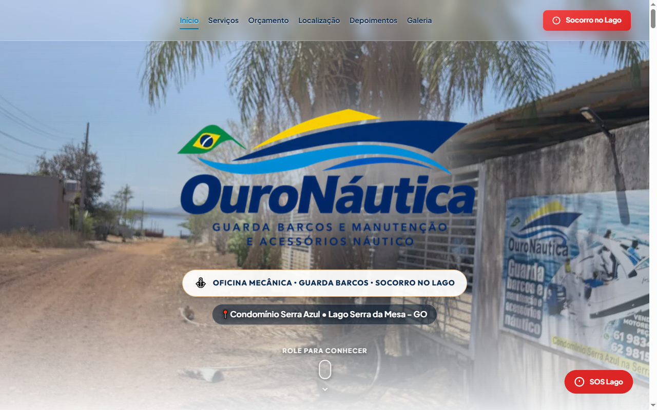 Site da empresa Ouro Náutica - Guarda Barcos e Manutenção