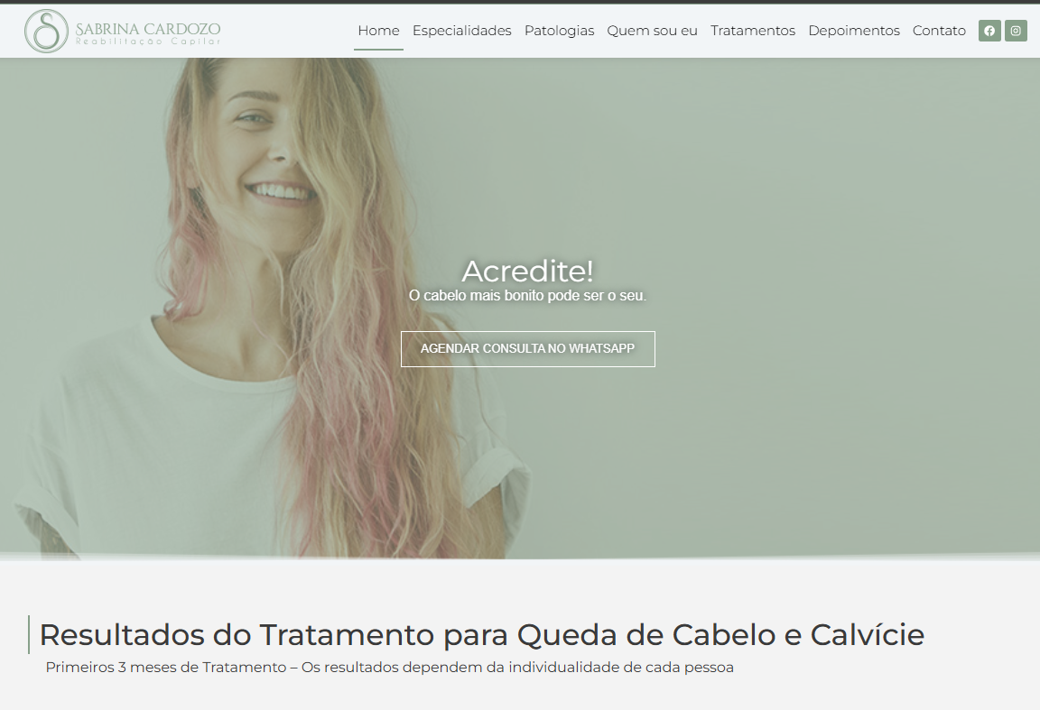 Site da cliente Sabrina Tricologista